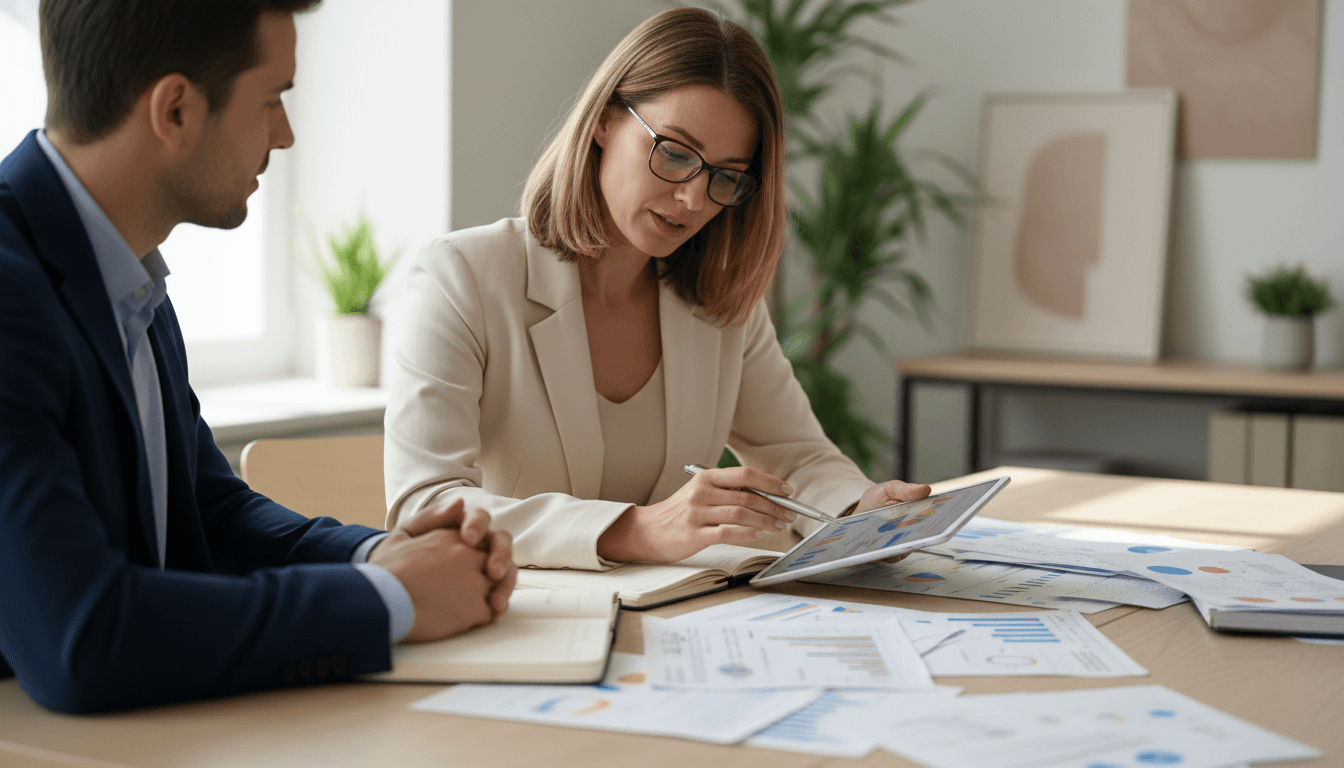 Two professionals shaking hands during a consultation meeting in a bright modern office
